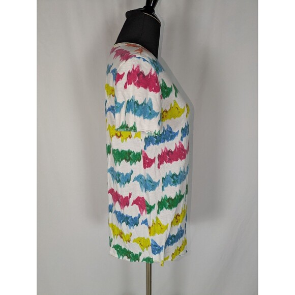 Zara Tshirt L Women's White Paint Splotches Short Sleeve Super Soft Unique - Picture 3 of 6